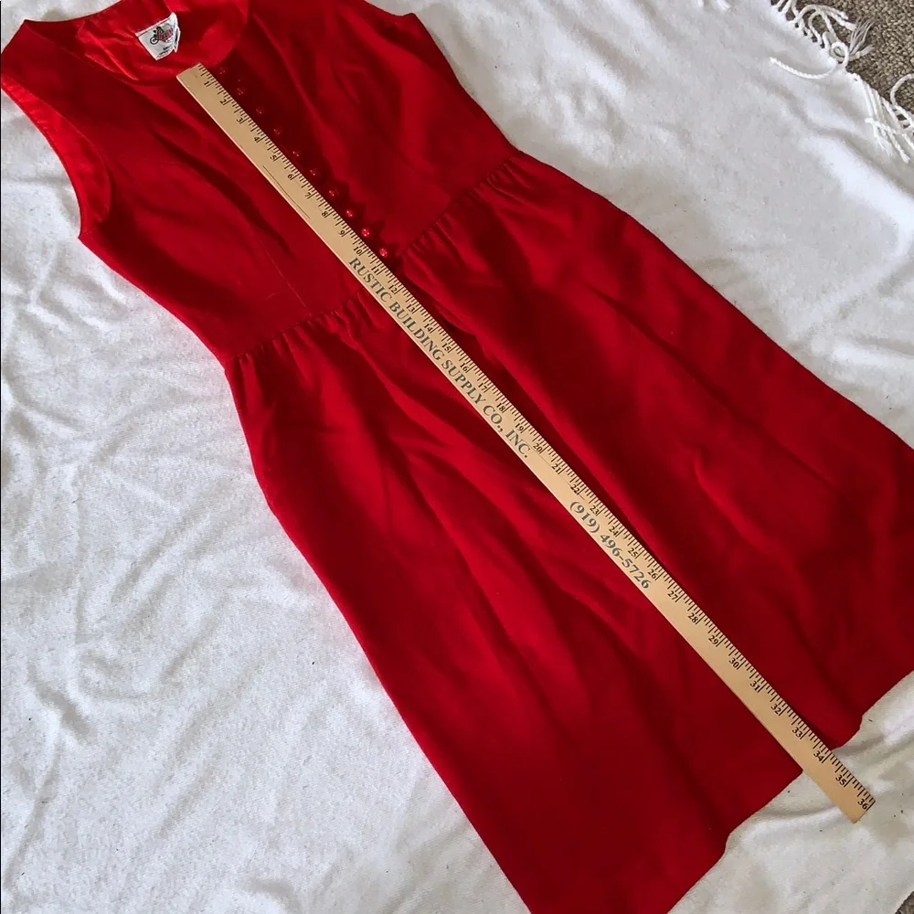 Lanz wool Red Sleeveless jumper Dress with pockets belt made in USA. Size small - Picture 5 of 10